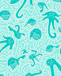 Whimsical Teal Creatures Pattern Rug