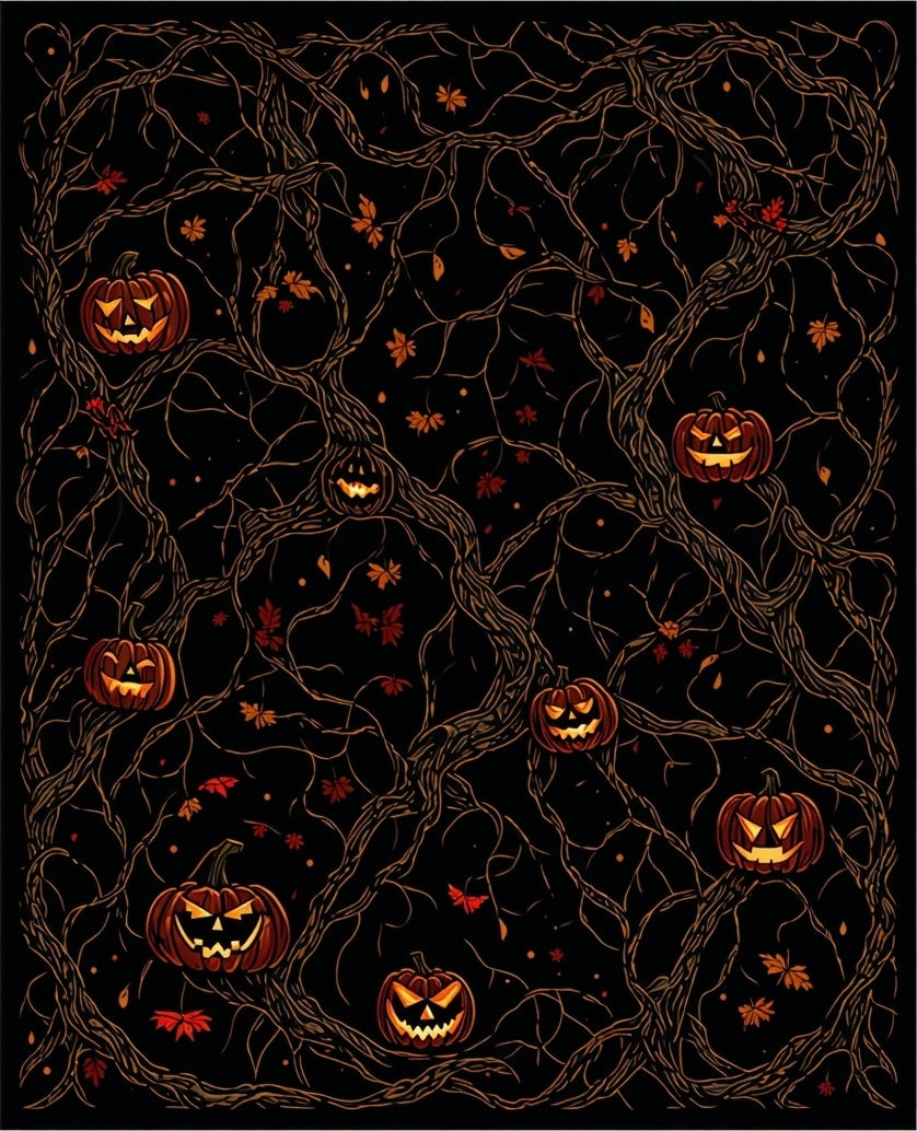 Spooky Pumpkin Patch Vine Pattern Rug
