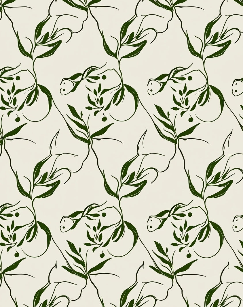 Dark Green Botanical Abstract Design Rug
