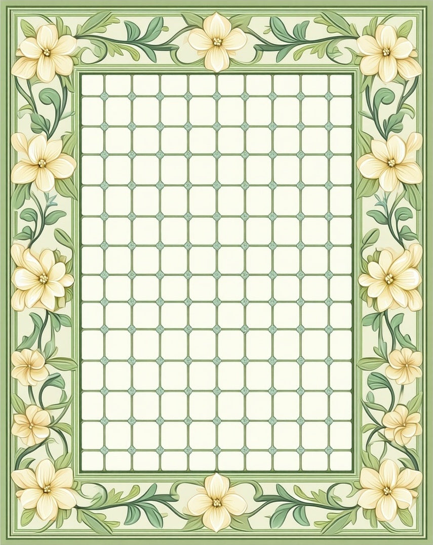 Floral Vine Grid Pattern Rug