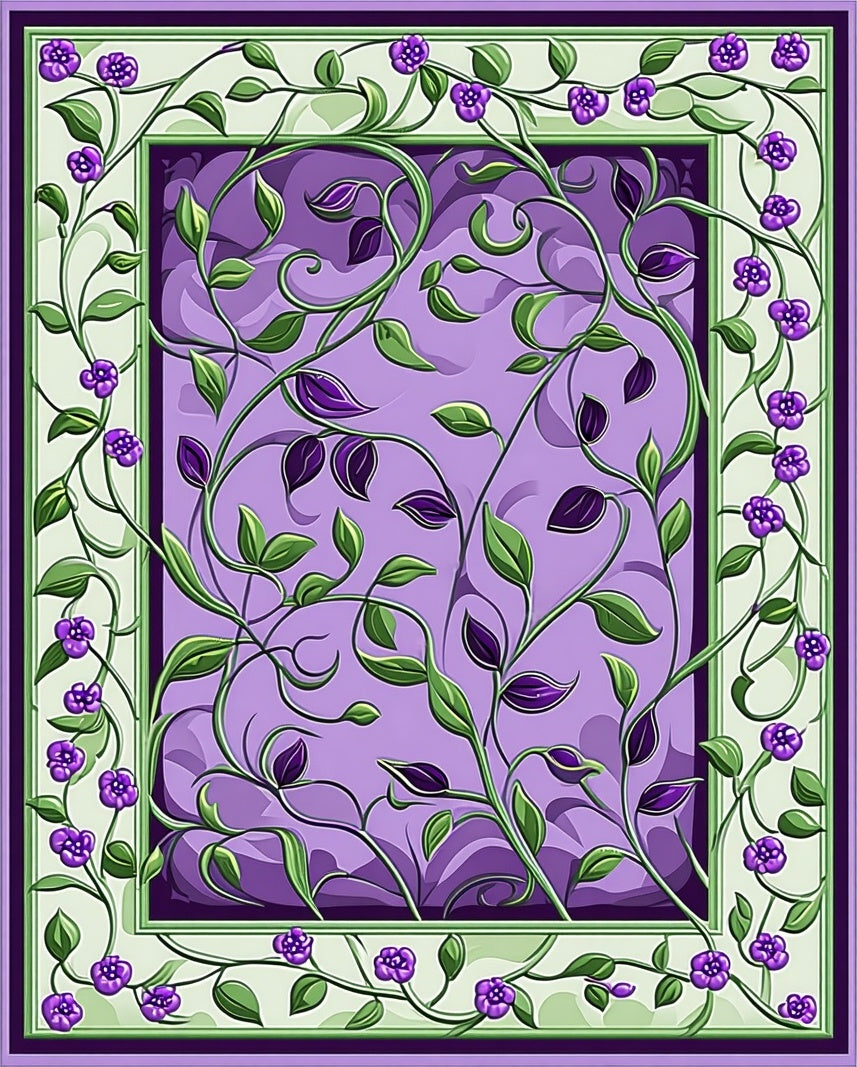 Purple Floral Vine Border Design Rug