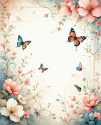 Whimsical Floral Butterfly Garden Design Rug