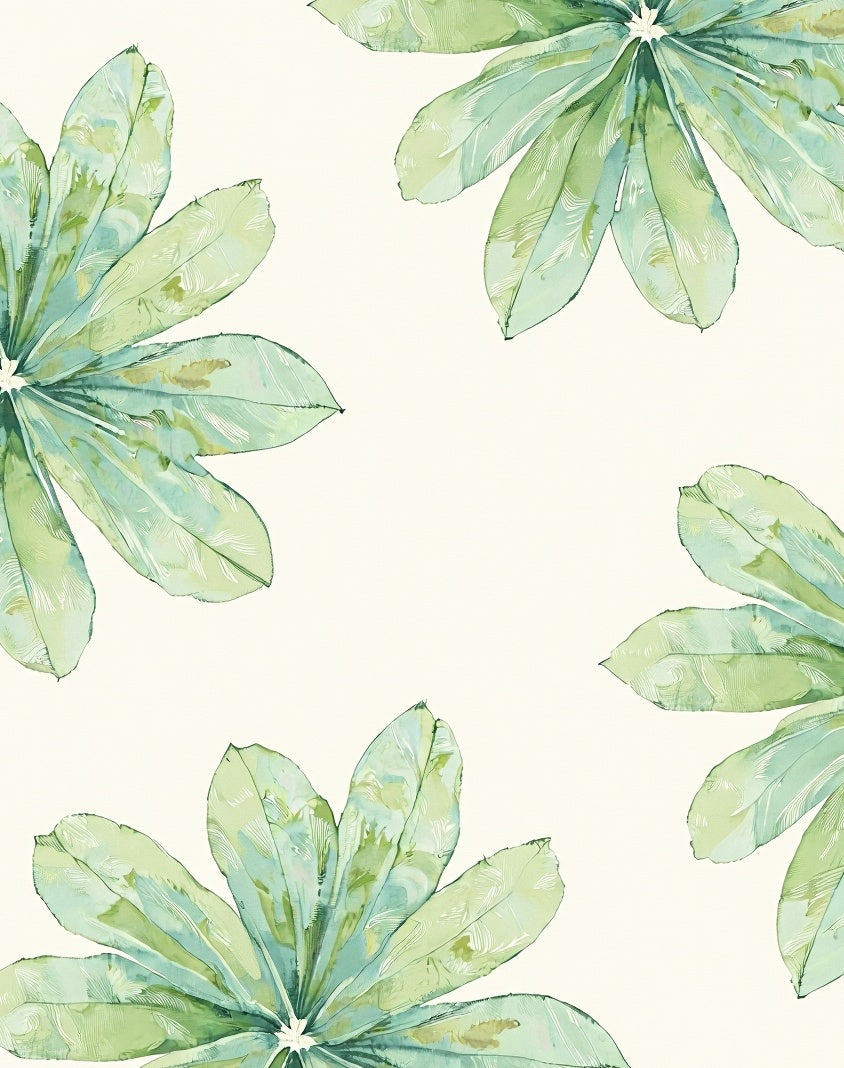 Serene Green Tropical Leaf Bloom Rug