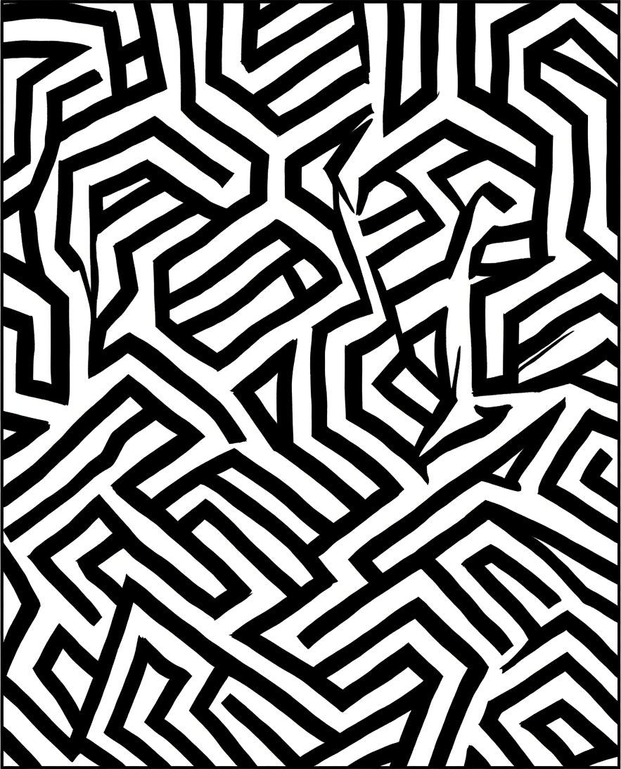 Bold Black White Geometric Lines Art Rug