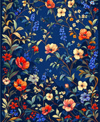 Vintage Floral Pattern on Deep Blue Rug