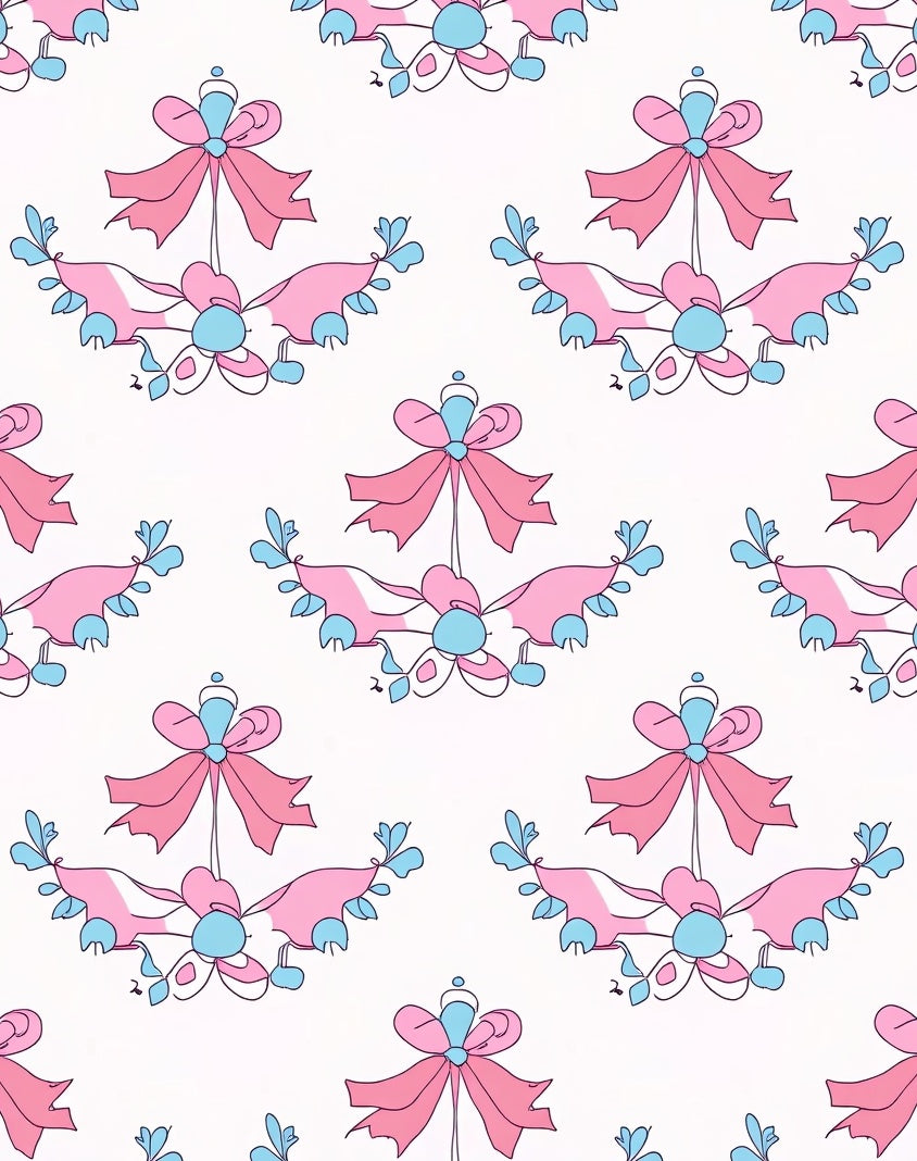 Pink Blue Bow Floral Pattern Rug