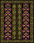 Ornamental Black Gold Pink Floral Pattern Rug