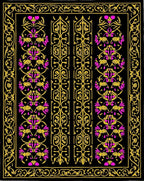 Ornamental Black Gold Pink Floral Pattern Rug