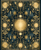 Ornate Celestial Botanical Gold Pattern Rug