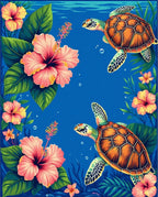 Tropical Sea Turtle Floral Design Rug
