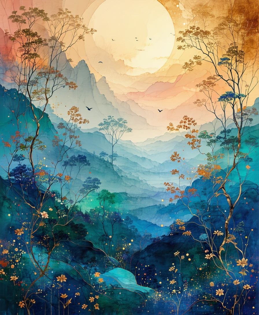 Misty Mountains Golden Florarug Rug