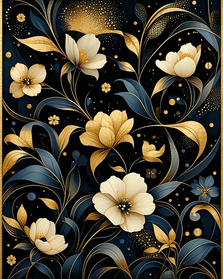 Elegant Floral Vines With Gold Accents Rug