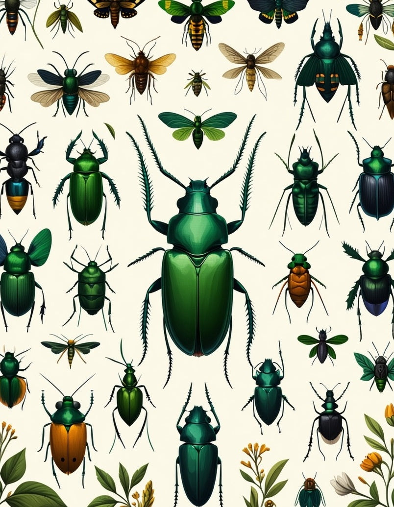 Emerald Beetle Botanical Print Rug