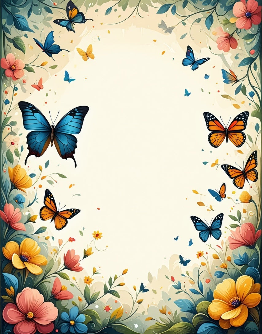 Whimsical Butterflies and Flowers Pattern Rug