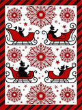 Red Sleigh Snowflakes Winter Border Rug