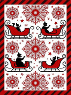 Red Sleigh Snowflakes Winter Border Rug