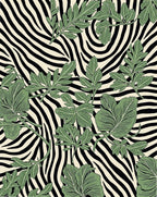 Green Foliage Zebra Print Design Rug