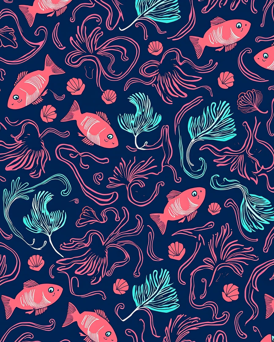 Coral Reef Fish Seaweed Pattern Rug