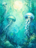 Ocean Jellyfish Watercolor Scene Rug