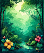 Lush Jungle River With Bright Blooms Rug
