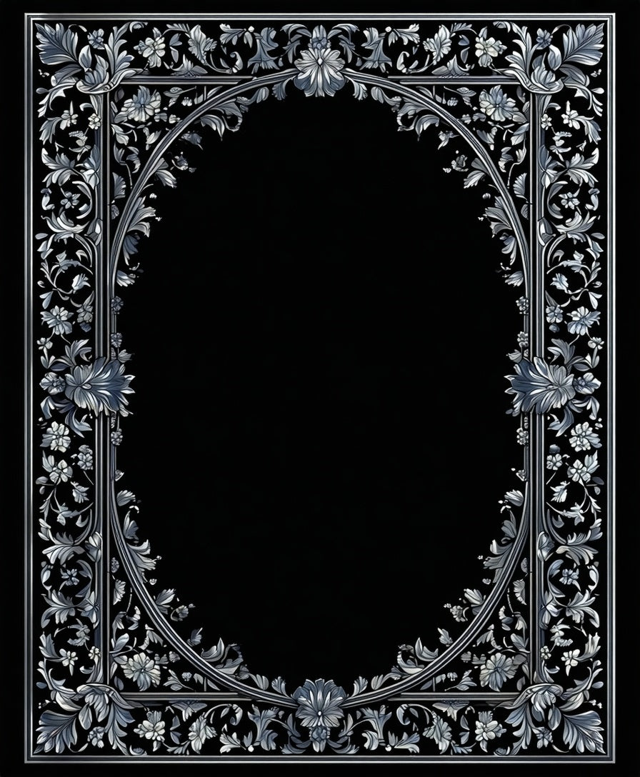 Ornate Floral Scrollwork Frame Design Rug