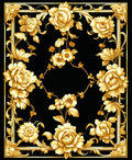 Ornate Gold Floral Scroll Pattern Rug
