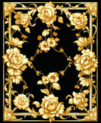 Ornate Gold Floral Scroll Pattern Rug