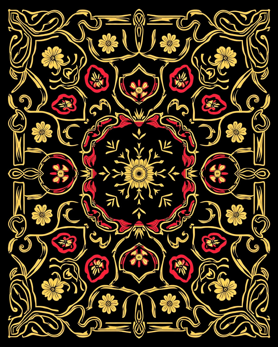 Ornate Floral Scrollwork Medallion Design Rug