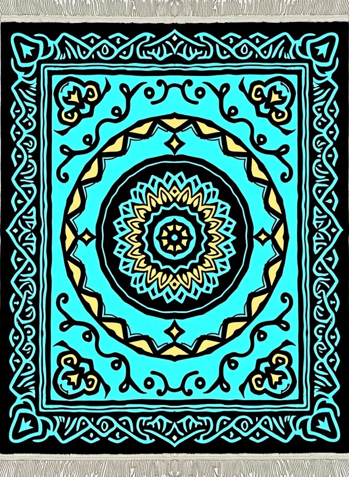 Aqua Teal Geometric Medallion Rug