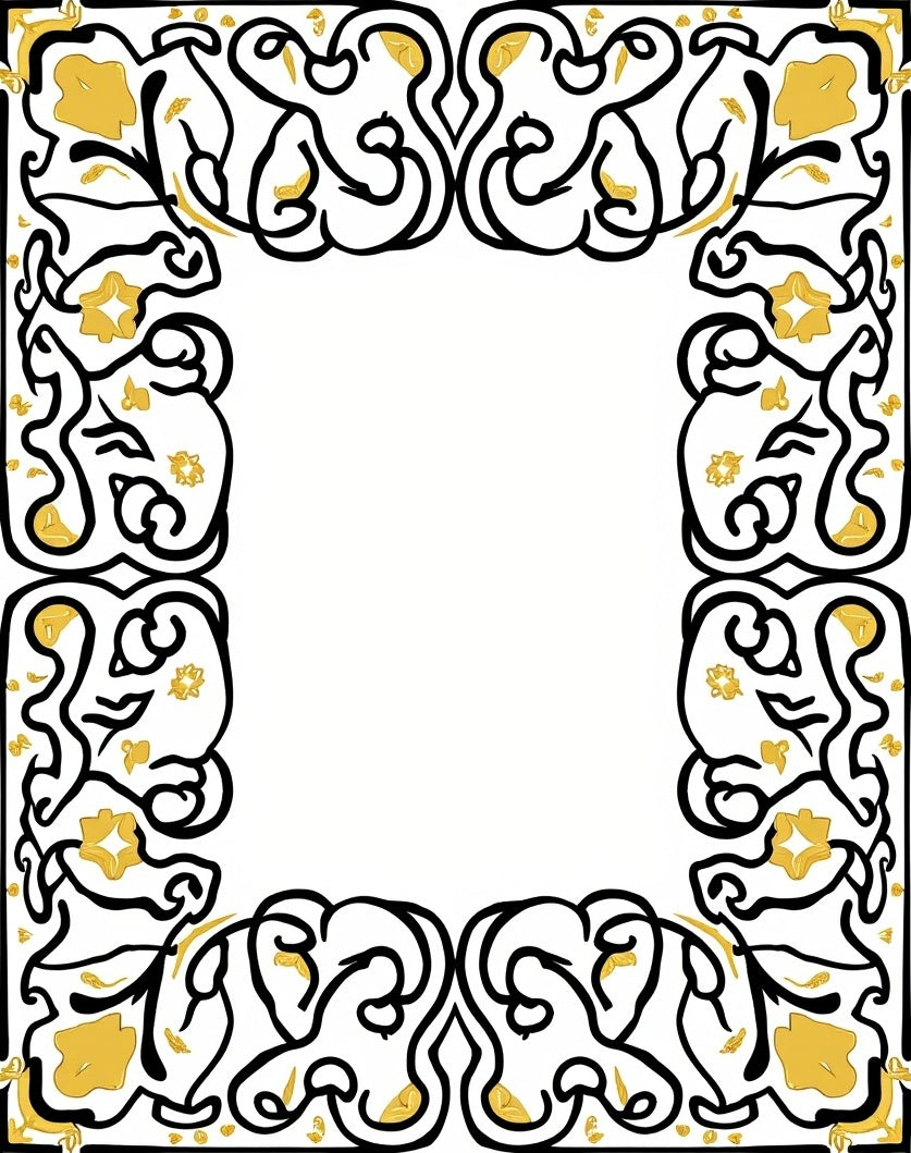 Elegant Black Gold Floral Scroll Rug