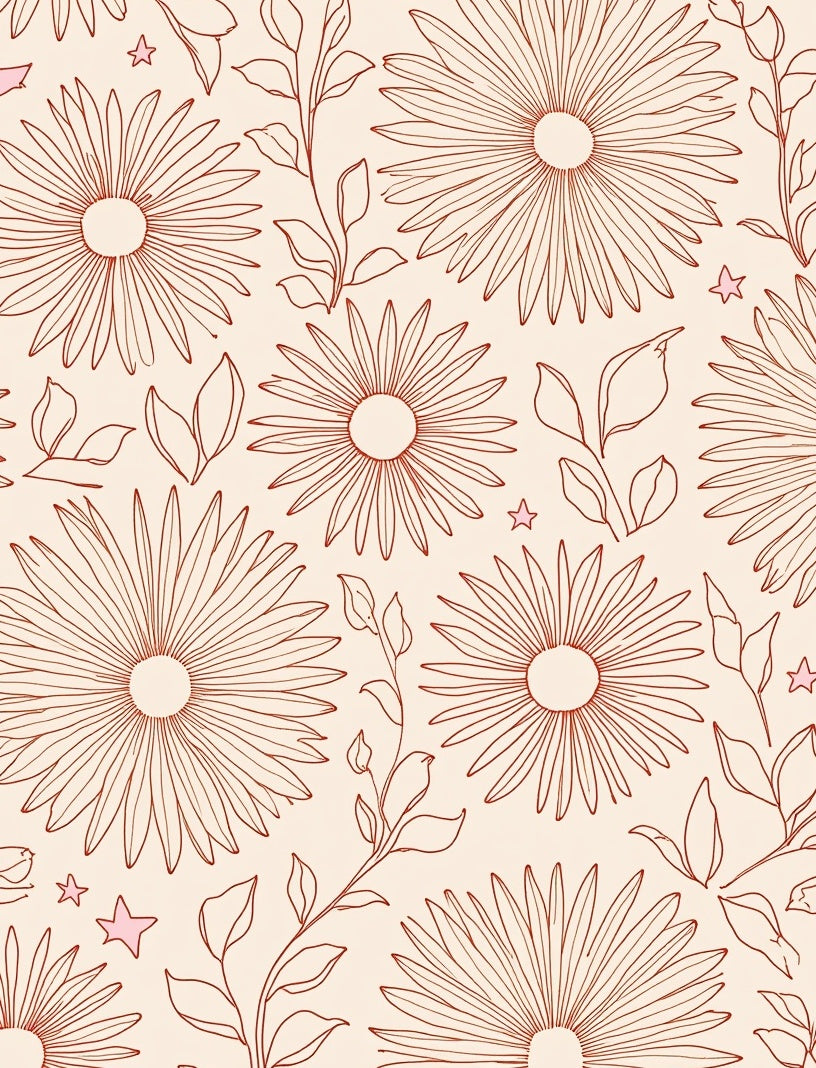 Charming Outline Floral And Star Pattern Rug