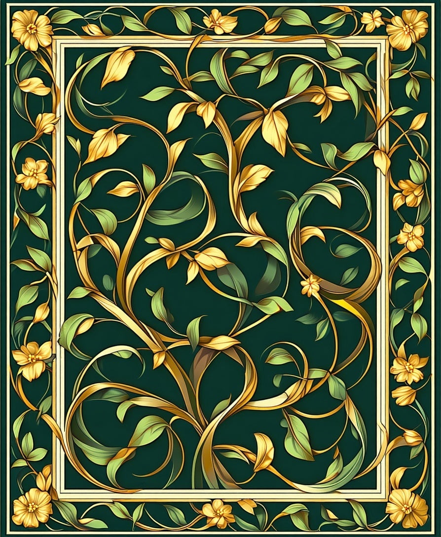 Gilded Floral Vine Scroll Pattern Rug