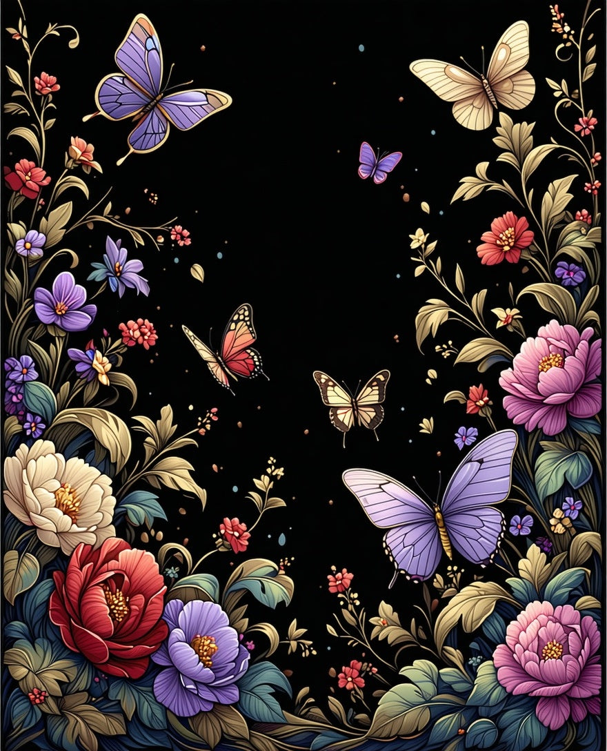 Whimsical Butterfly Floral Garden Design Rug