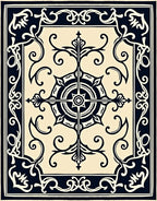 Cream Navy Scrollwork Medallion Rug