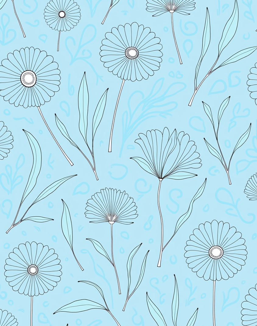Delicate Floral Line Art Pattern Rug