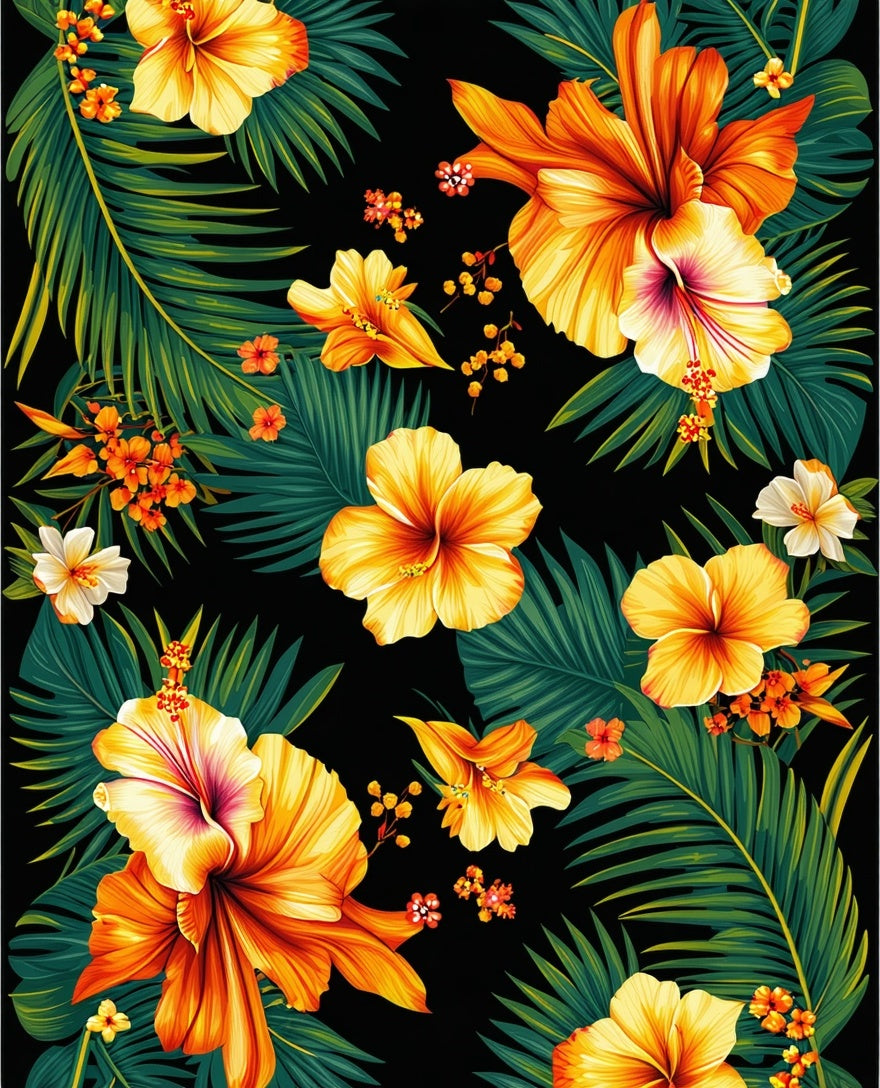 Tropical Hibiscus Floral Pattern Rug