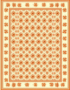 Orange Flower Patterned Rustic Rug