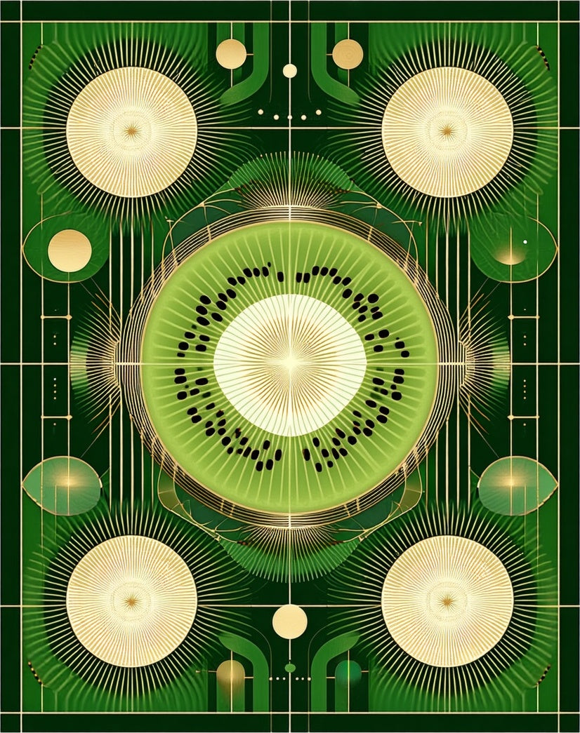 Green Kiwi Sunburst Geometric Art Deco Rug