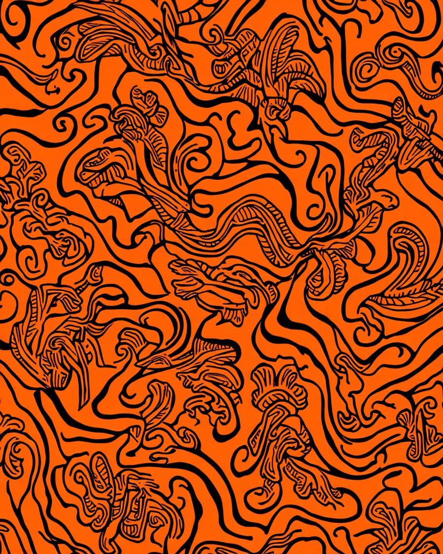 Abstract Black Floral Swirl Pattern Rug