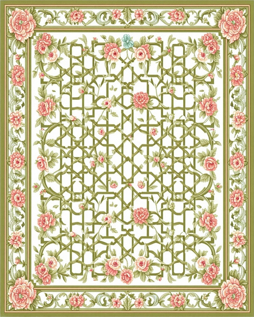 Vintage Lattice Floral Garden Rug