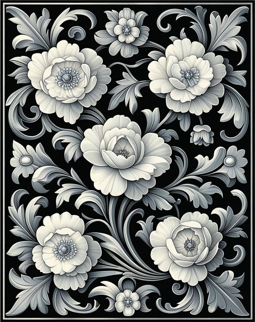 Ornate Floral Scrollwork Pattern Rug