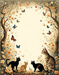 Whimsical Cats Butterflies Floral Scene Rug
