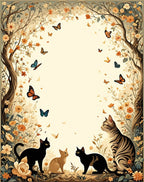 Whimsical Cats Butterflies Floral Scene Rug