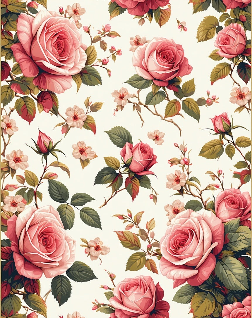 Pink Roses Delicate Blossoms Pattern Rug