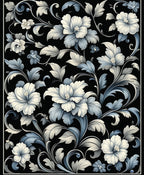 Black White Floral Art Nouveau Rug