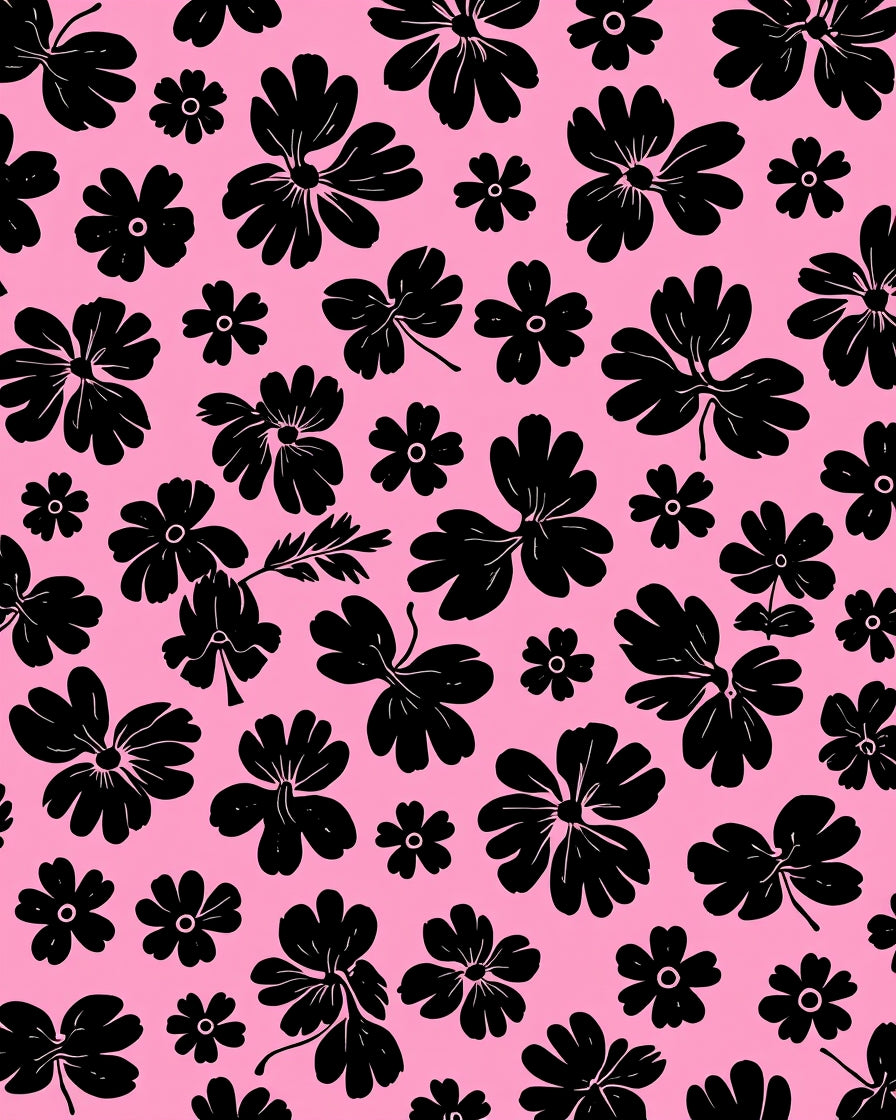 Bold Black 5-Petal Flower Motif Rug