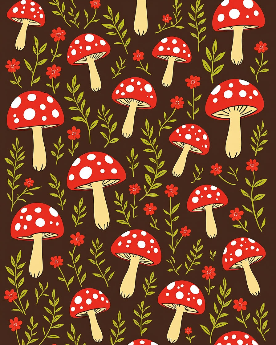 Whimsical Mushroom Floral Pattern Rug