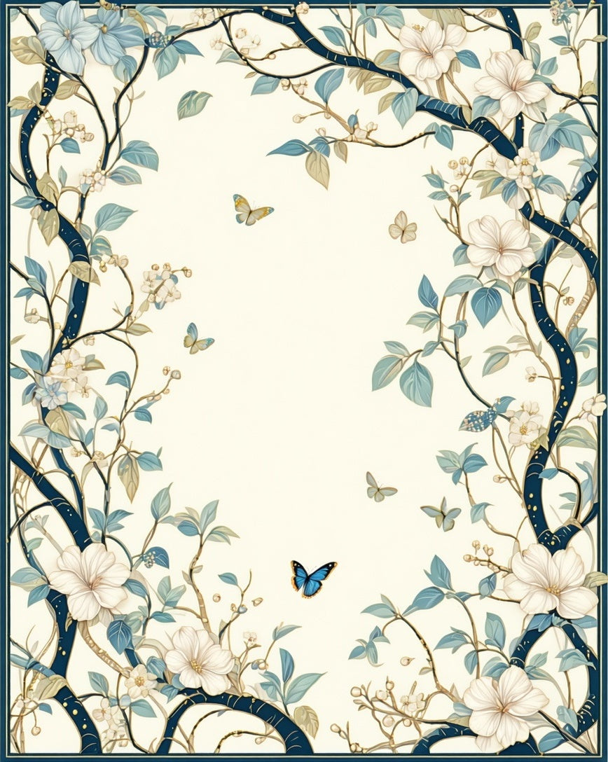 Botanical Garden Butterflies Delicate Floral Rug
