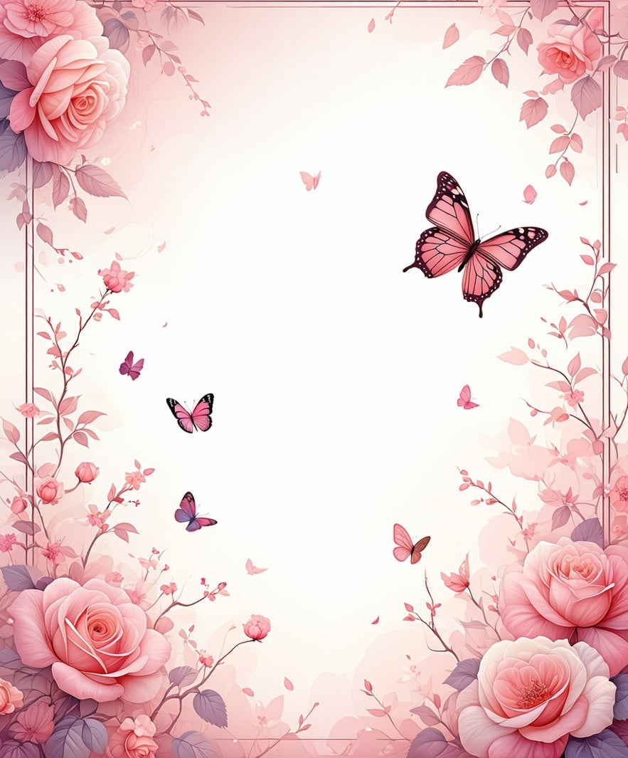 Pink Roses Butterfly Pattern Rug