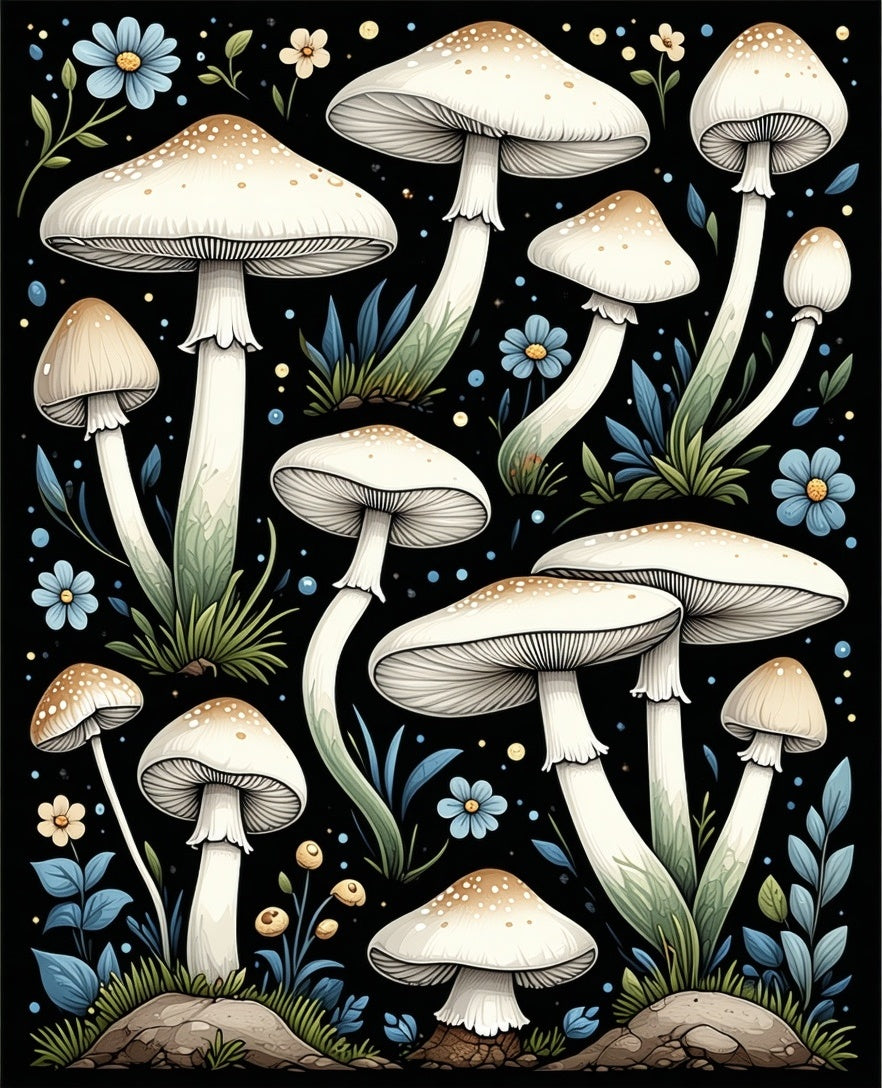 Whimsical Mushroom Garden Floral Rug